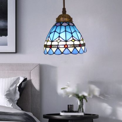 Blue Tiffany Pendant Light in Bedroom Alessio Tiffany Multicolor Bell Pendant Light