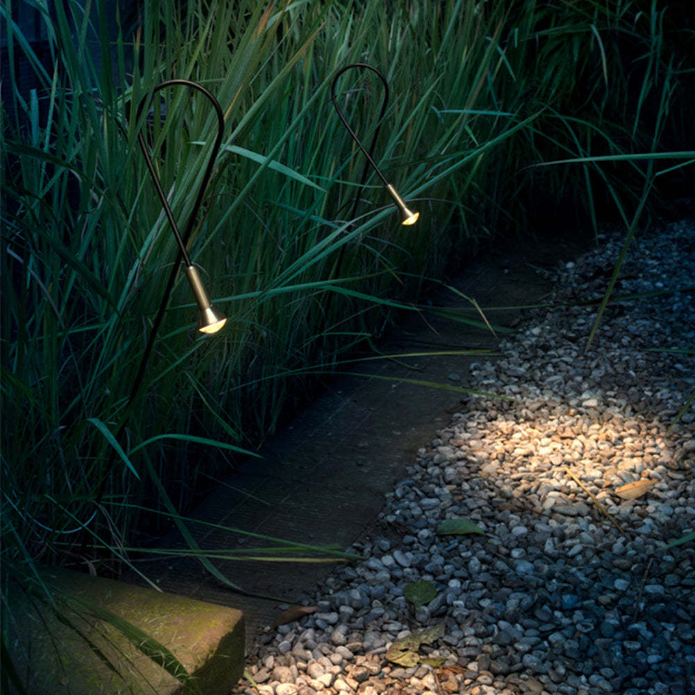 Bella outdoor ground lights on garden path.