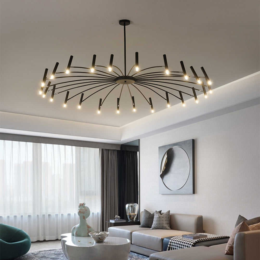 Modern black metal chandelier in living room