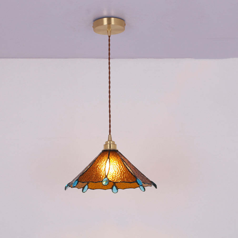 Eryn Vintage Pendant Light with amber glass shade