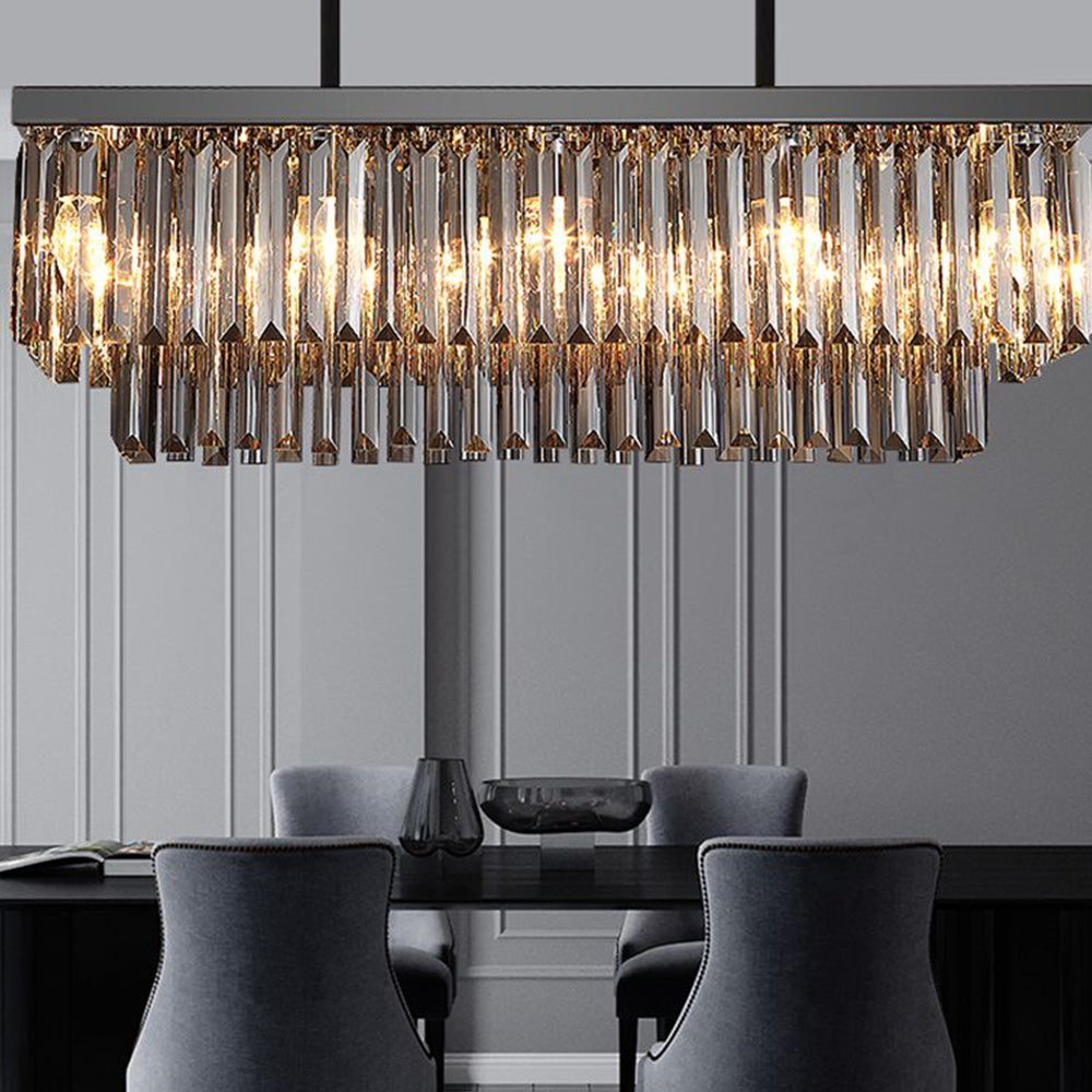 Rectangle Crystal Pendant Light Over Dining Table