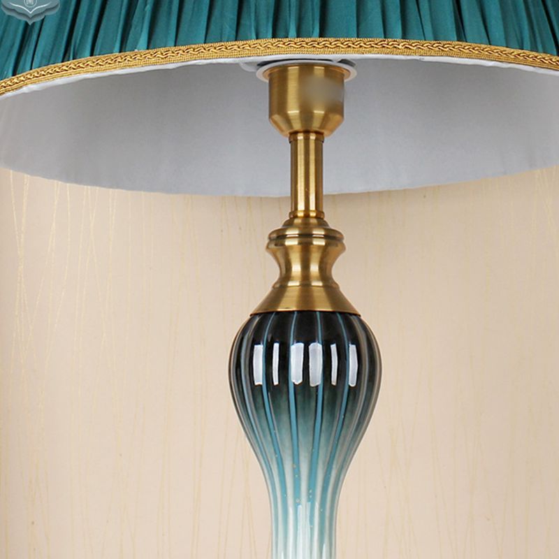 Eryn Antique Floor Lamp: Green Fabric Shade
