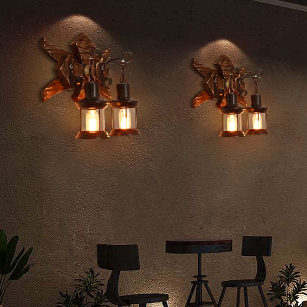 Rustic Austin Wall Lamp with Double Lanterns