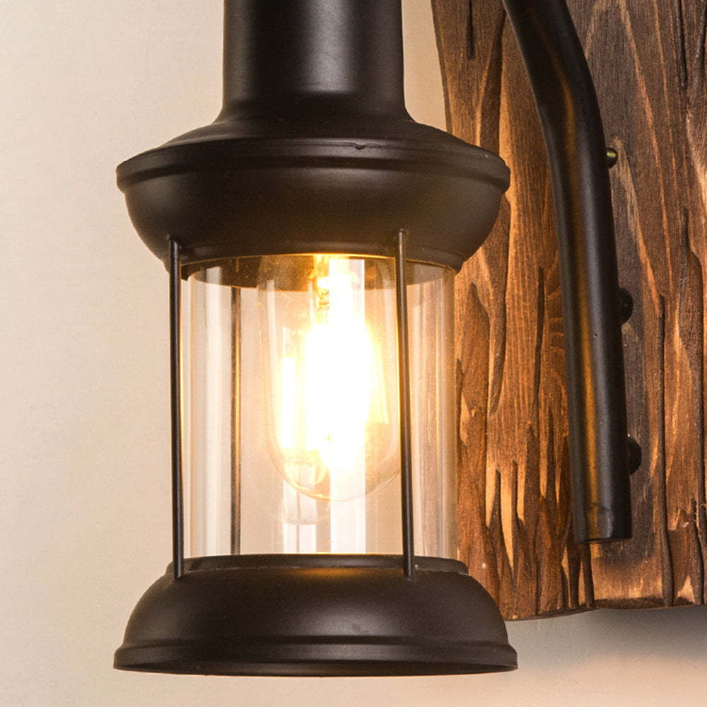 Austin lantern wall lamp, metal and wood