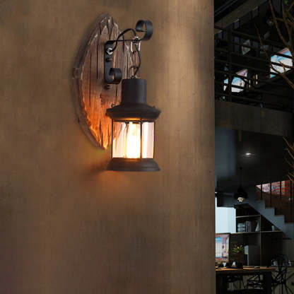Rustic Austin Wall Lamp - Leaf Shaped Wood and Metal Sconce