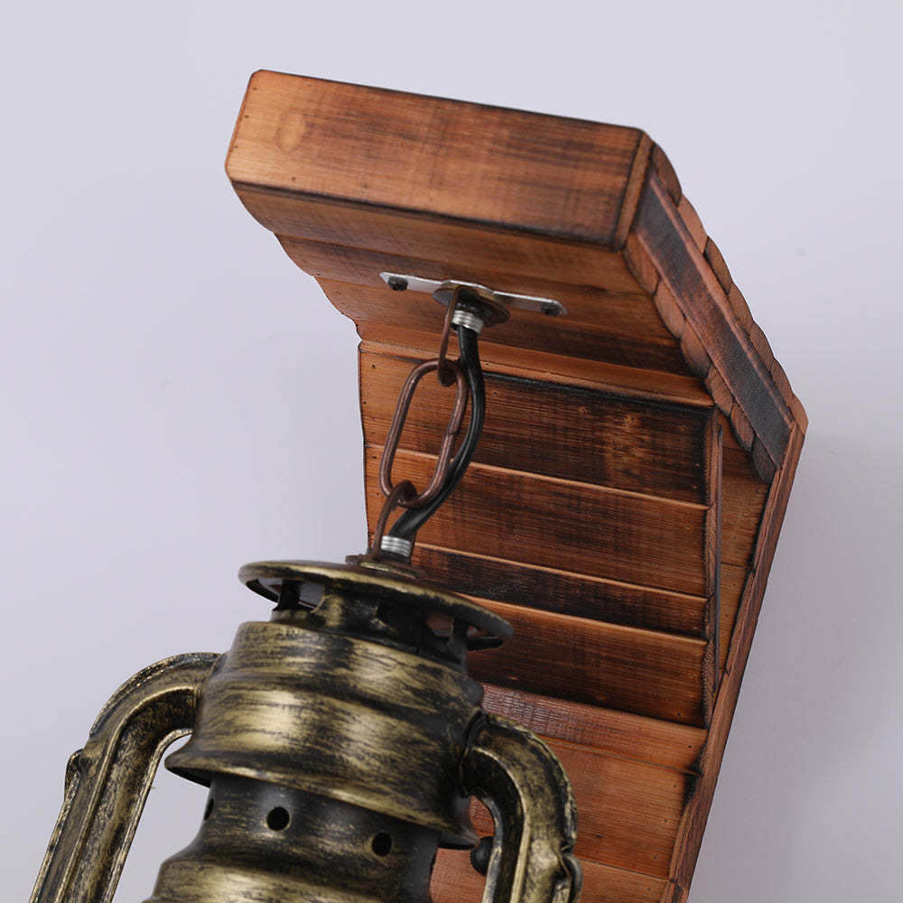 Austin Lantern Wall Lamp - Wood and Metal
