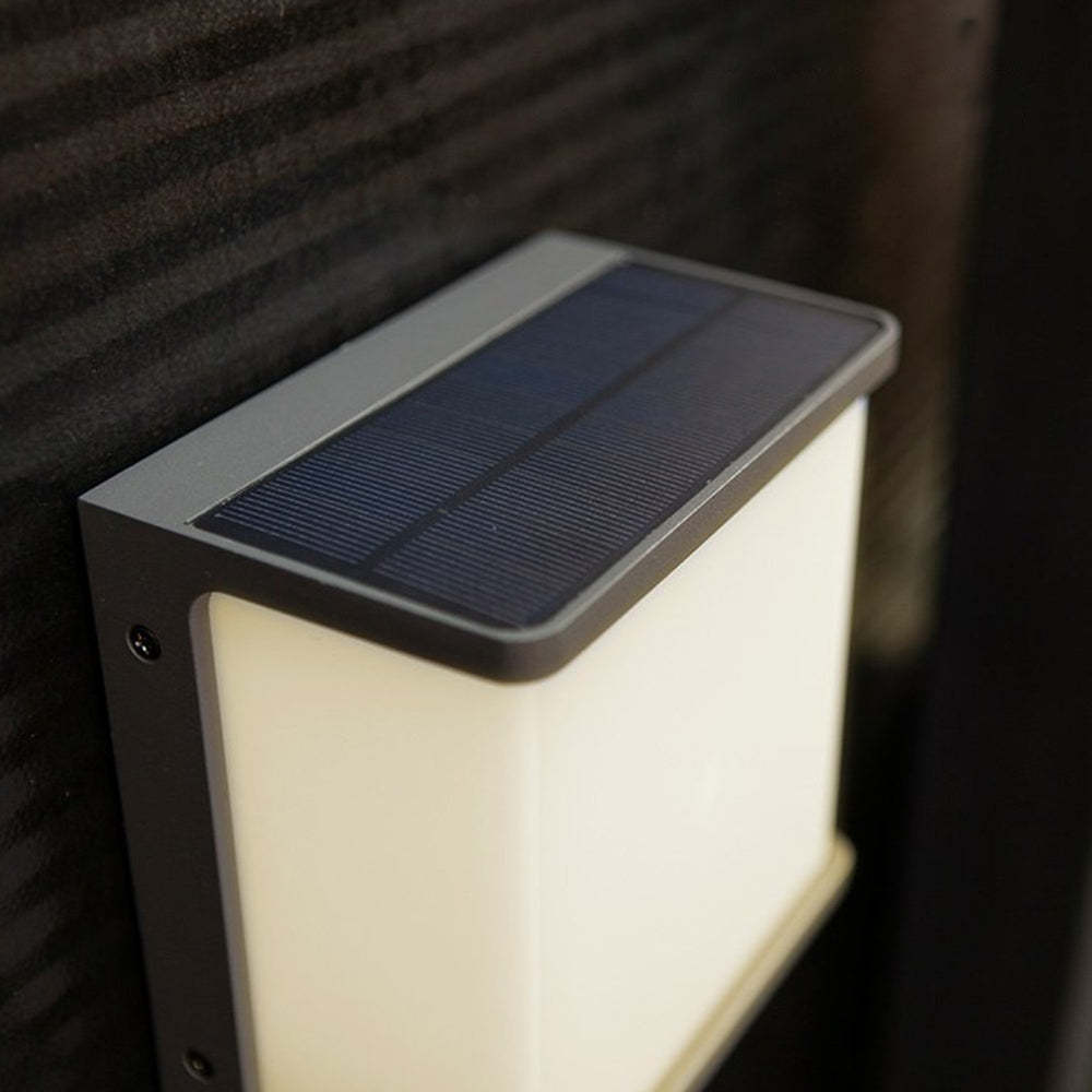 Orr solar wall lamp: minimalist outdoor lighting on dark siding