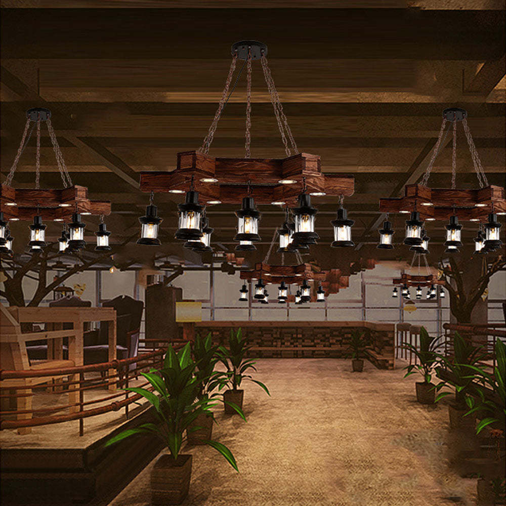 Rustic restaurant with Austin pendant lights
