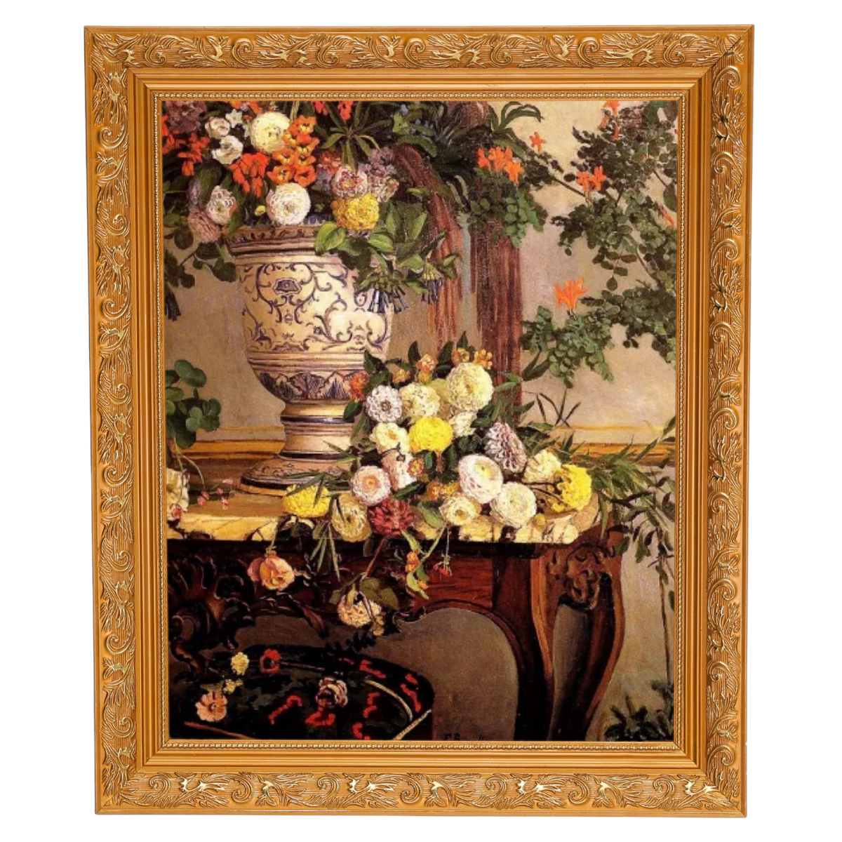 Frederic Bazille Flowers Oil Painting Reproduction in Ornate Frame