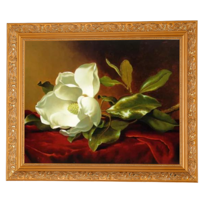 Magnolia flower oil painting on red velvet, framed artwork for bedroom