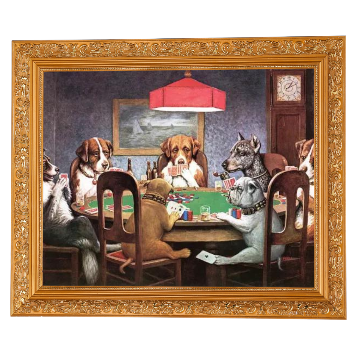 Dogs Playing Poker Art Print in Ornate Gold Frame