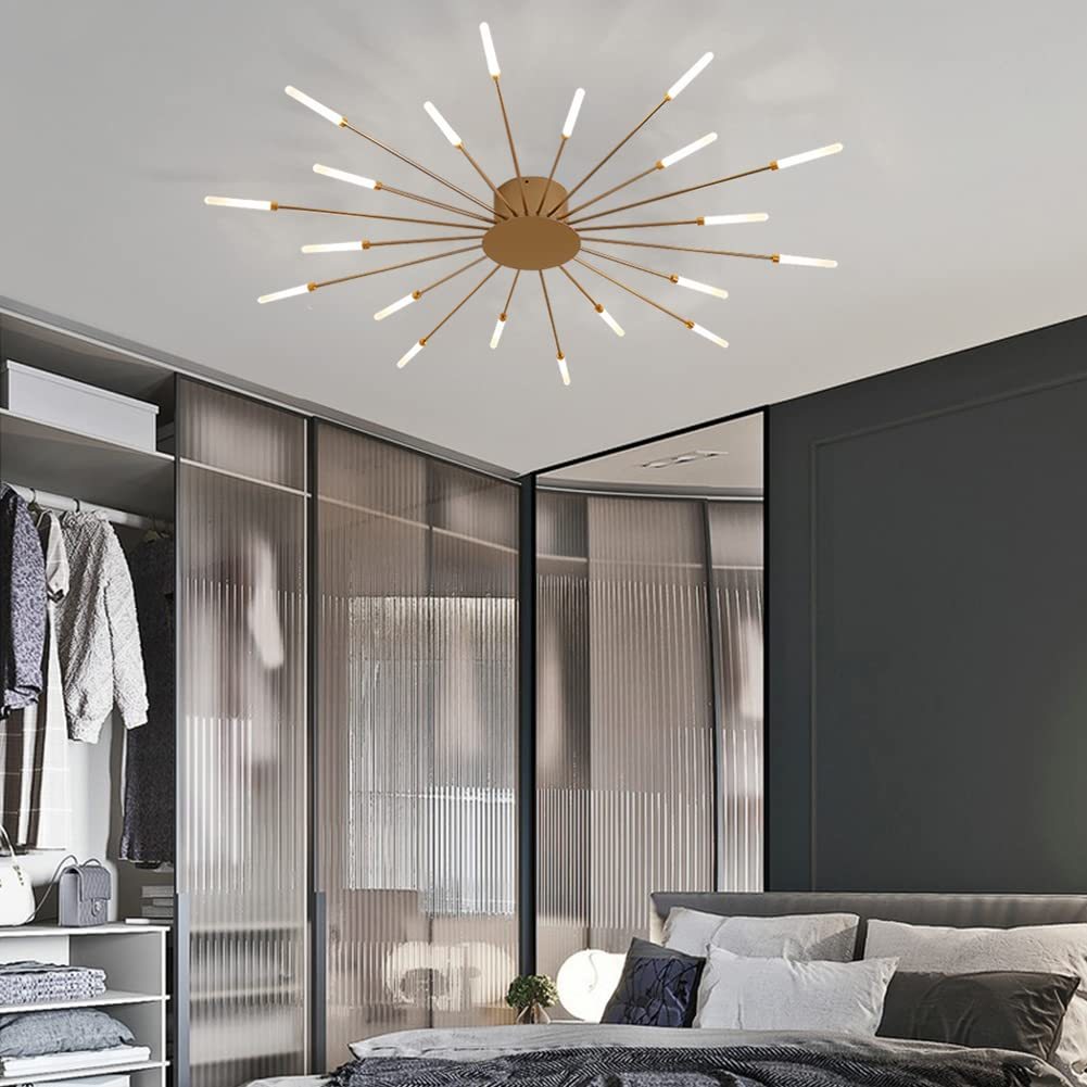 Gold Lowry Fireworks Flush-Mount Ceiling Light in Bedroom