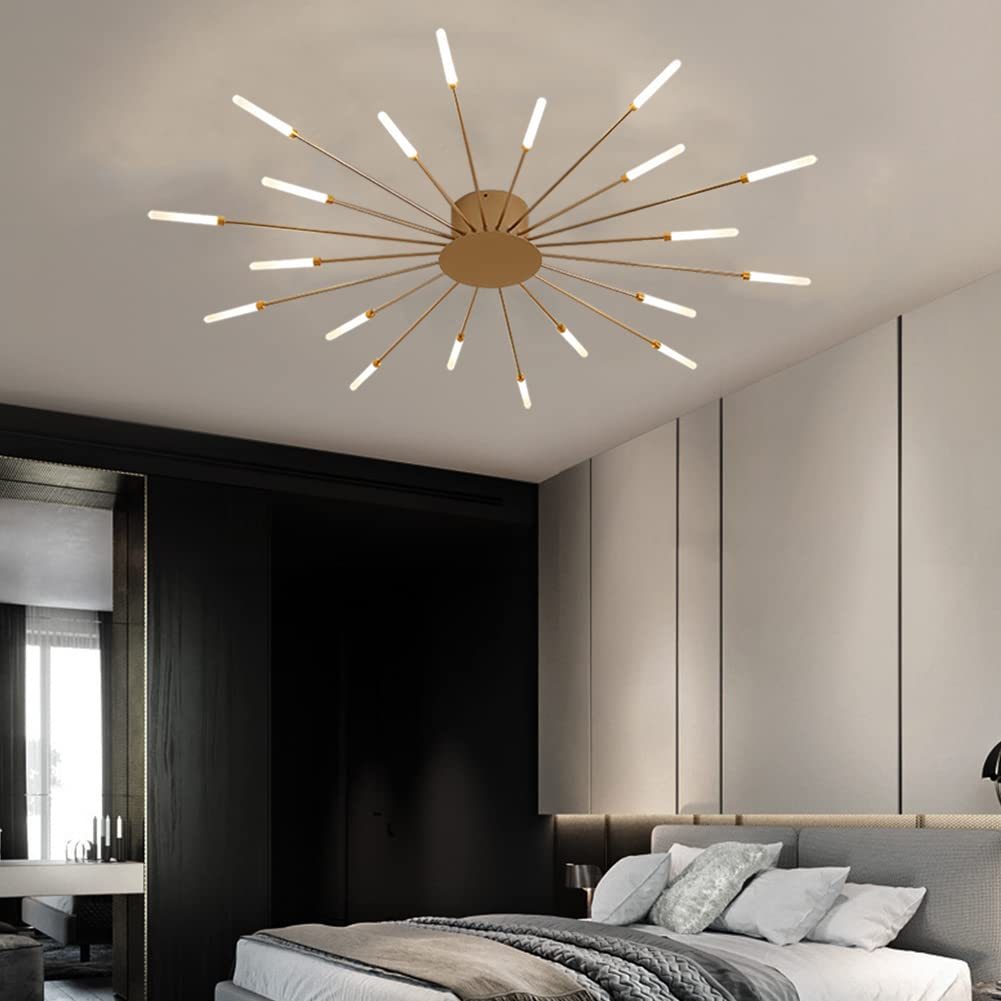 Lowry Fireworks Ceiling Light in Bedroom, gold fixture