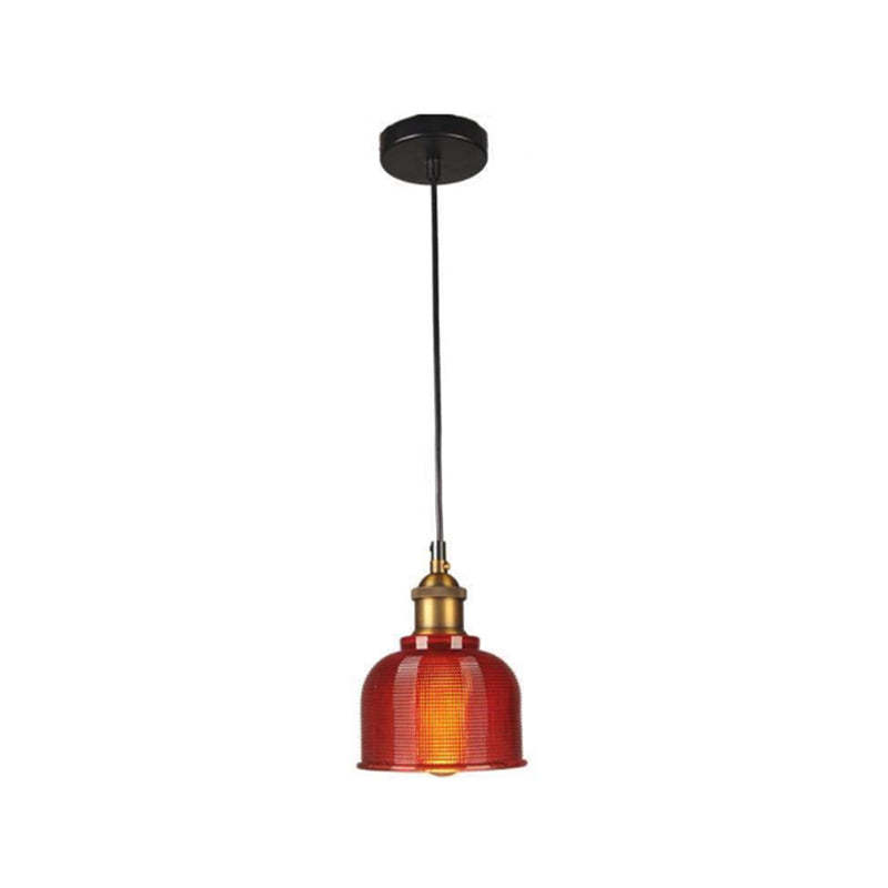 Red glass Art Deco pendant lighting.
