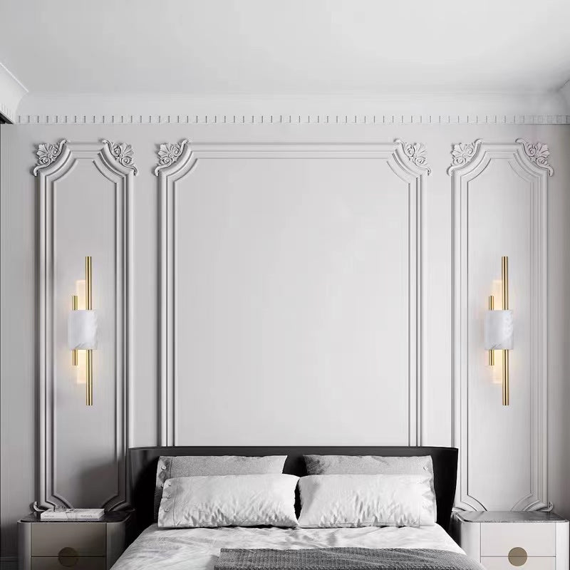 Alana LED wall lamp: Gold metal & marble sconce