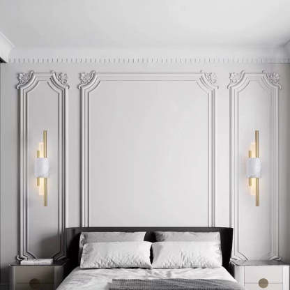 Alana LED wall lamp: Gold metal & marble sconce