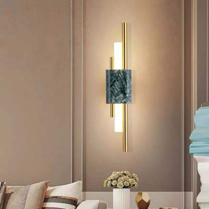 Alana modern wall lamp: metal, marble, and LED lighting.