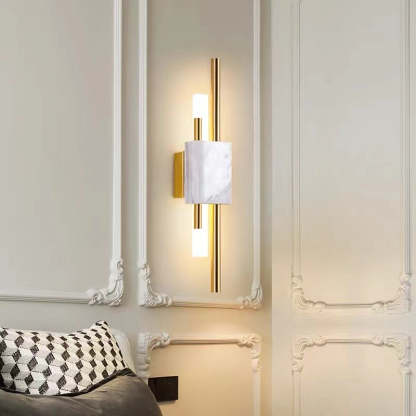 Alana metal marble LED wall light. Modern bedroom lighting.