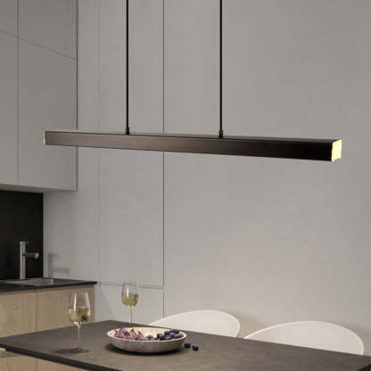 Edge LED pendant light in modern dining room. Linear metal lighting. Edge Modern Linear Metal LED Pendant Light