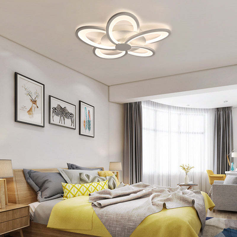 Modern bedroom with Hana Flower Shape Ceiling Light, bedroom lighting