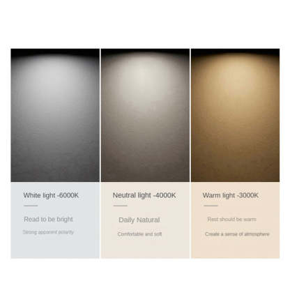 Ceiling light color temperature options: white, neutral, warm.