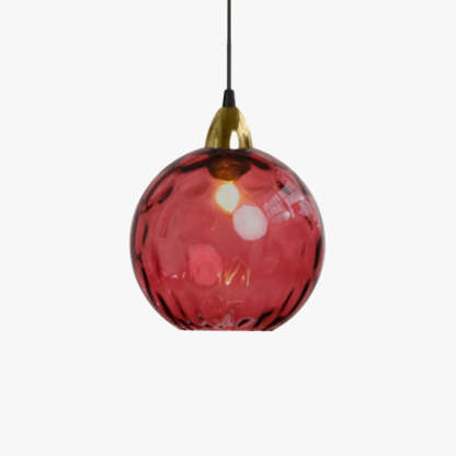 Red glass pendant light. Hailie style water ripple lighting.