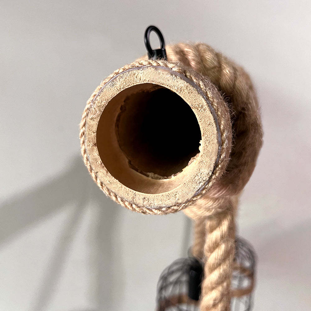 Vintage wood pendant light socket with hemp rope detail