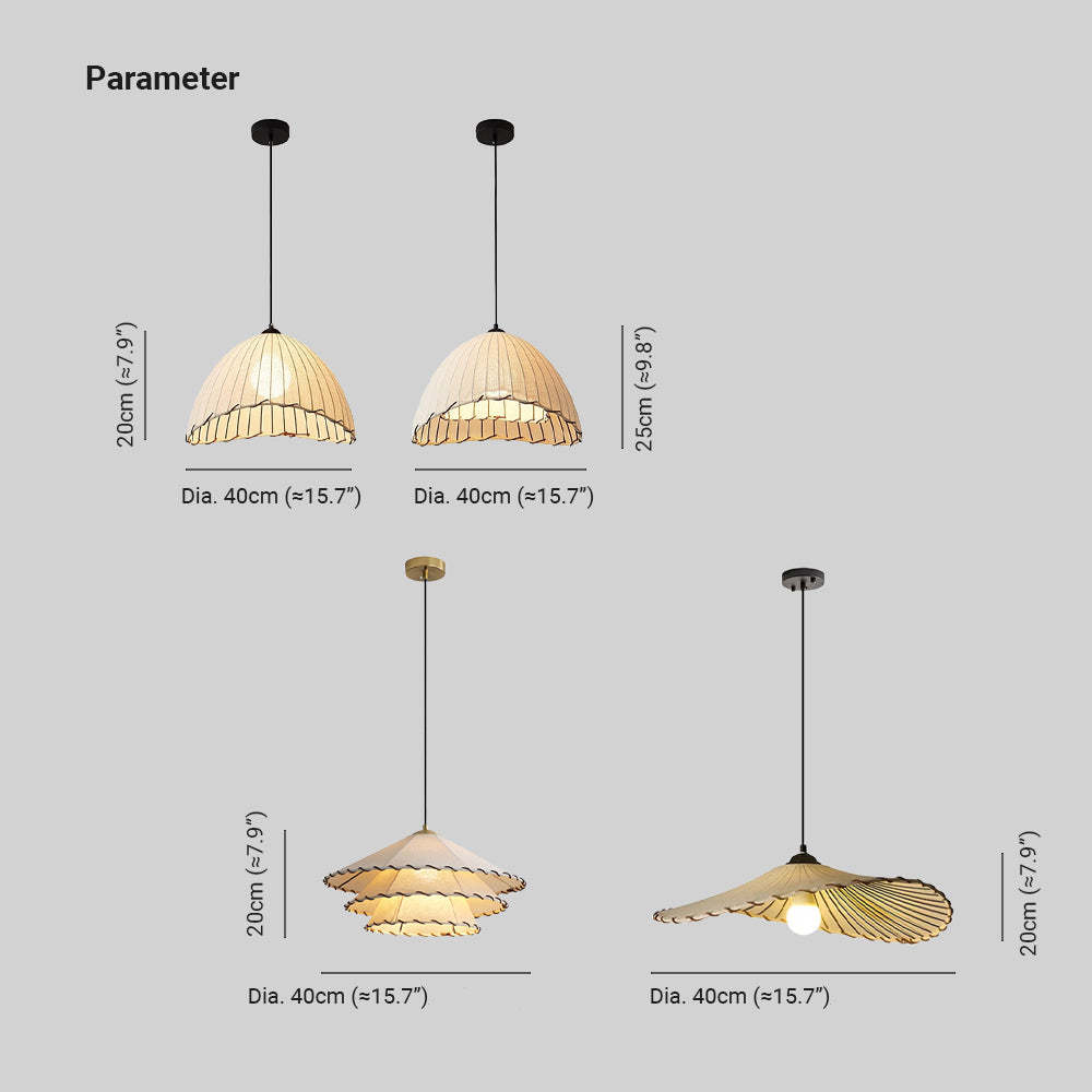 Boho pendant light dimensions, fabric shade, bedroom lighting