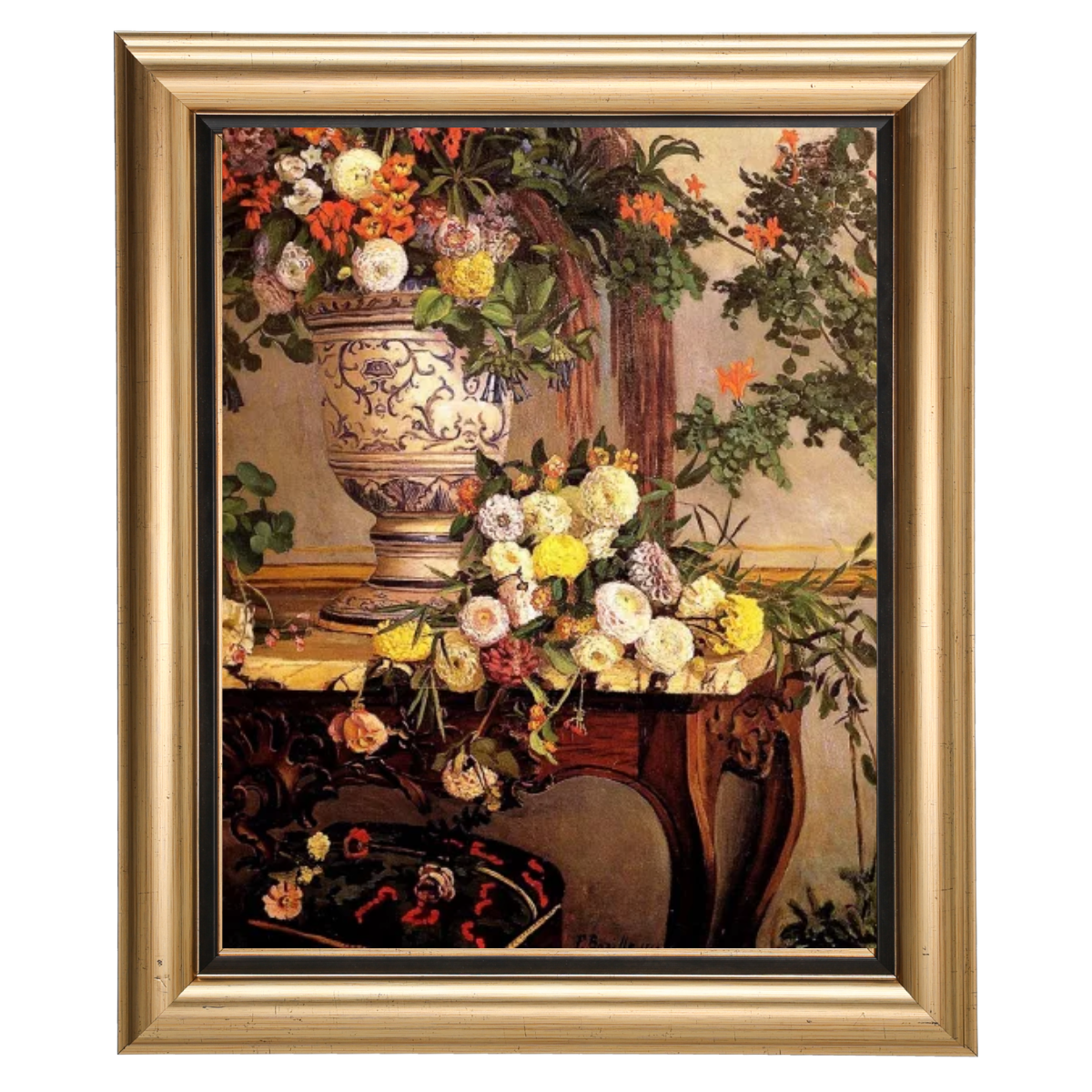 Flowers by Frederic Bazille reproduction in gold frame, floral wall art
