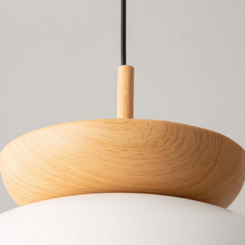 Ozawa Pendant Light with wood and white shade