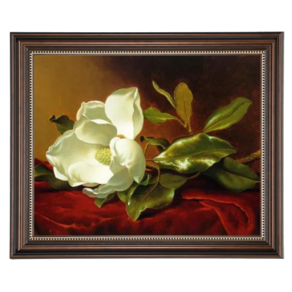 Magnolia flower oil painting on red velvet, framed wall art