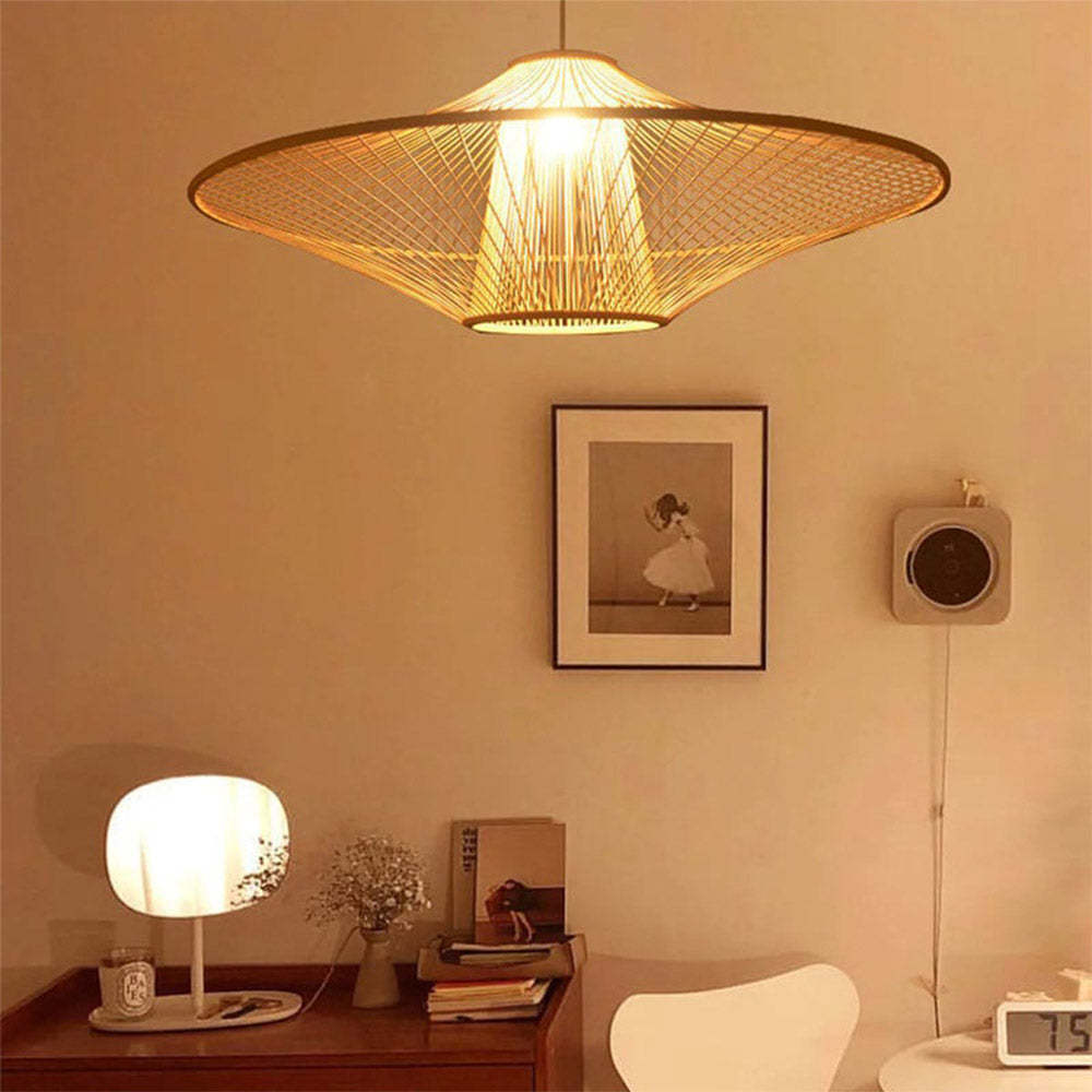 Bamboo pendant light in warm living space