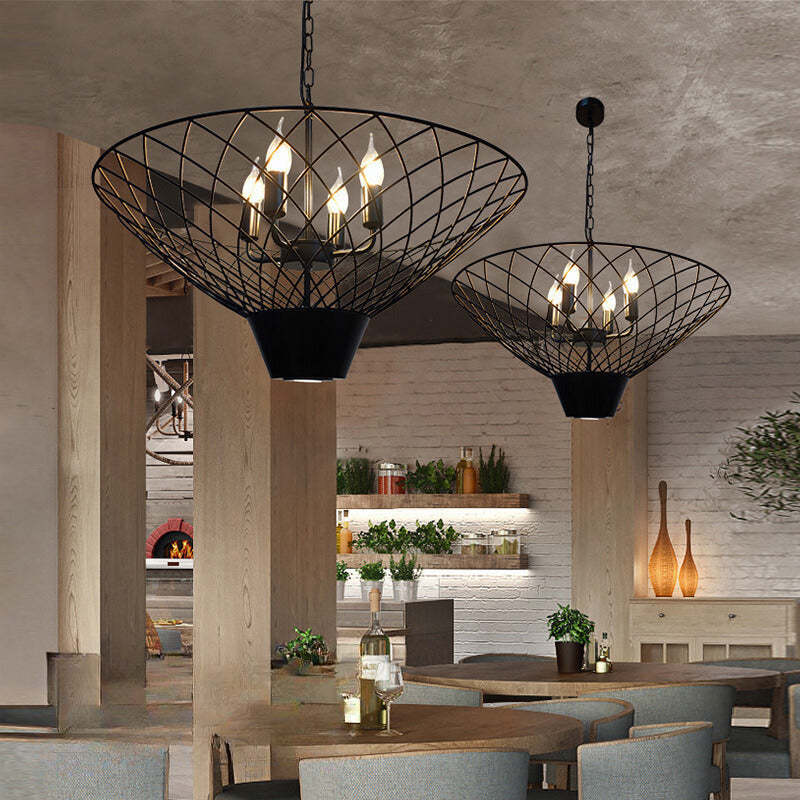 Black Alessio Chandelier in Bar, Vintage LED Lighting