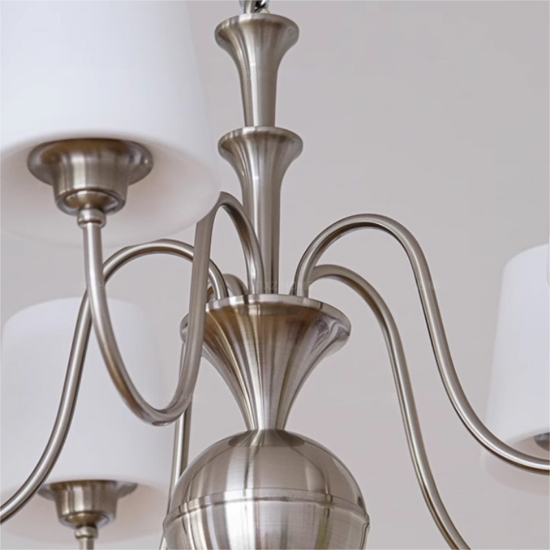 Alessio Chandelier: Close-up of metal frame and glass shades
