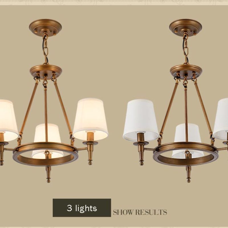 Copper Alessio Chandelier with 3 Lights and Fabric Shades