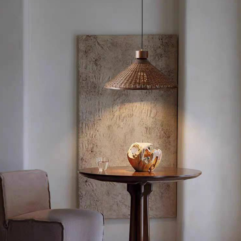 Alessio rattan pendant light over table with vase. Alessio Retro Design LED Pendant / Ceiling Light Rattan Living Room/Restaurant/Hotel