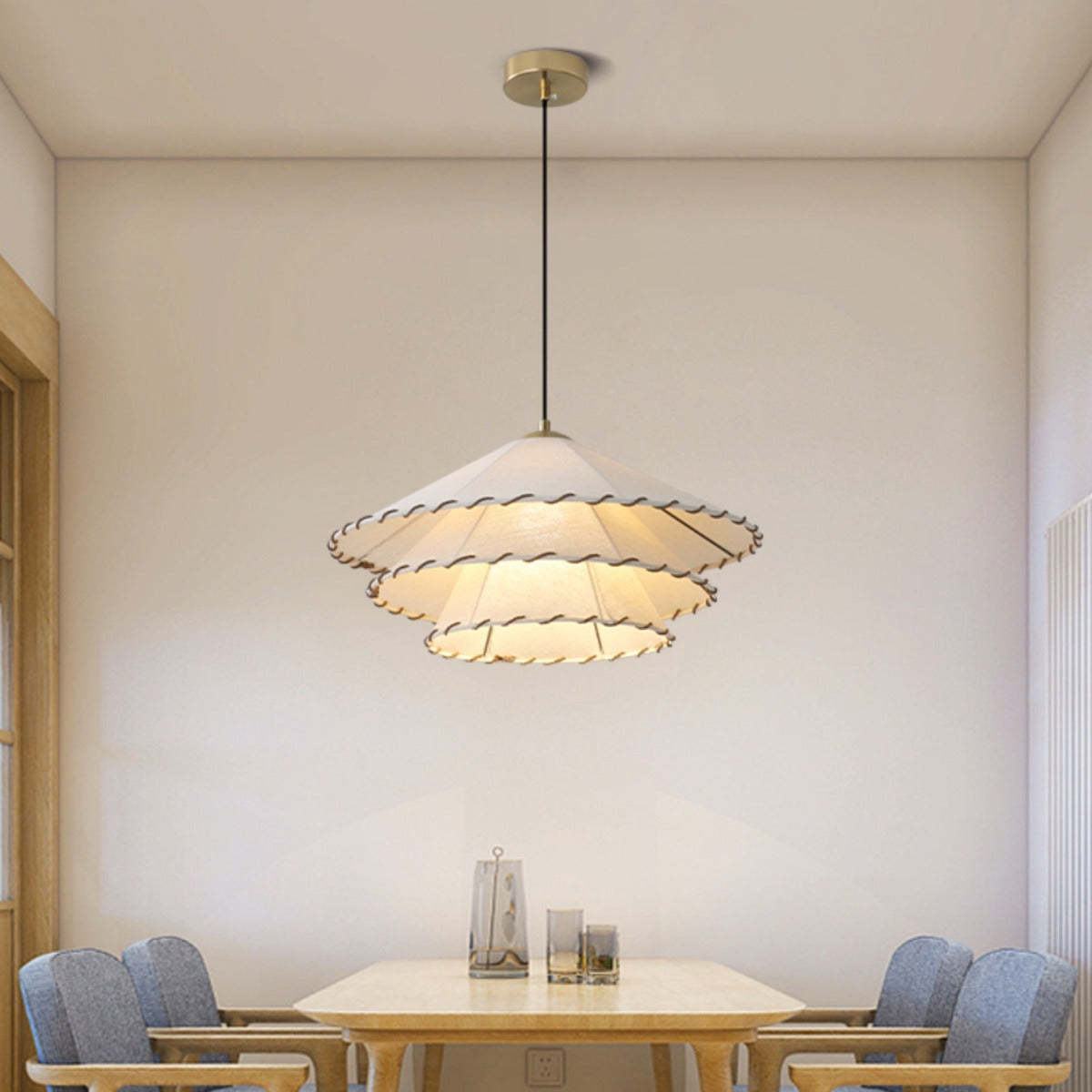 Tiered fabric boho pendant light for dining room.