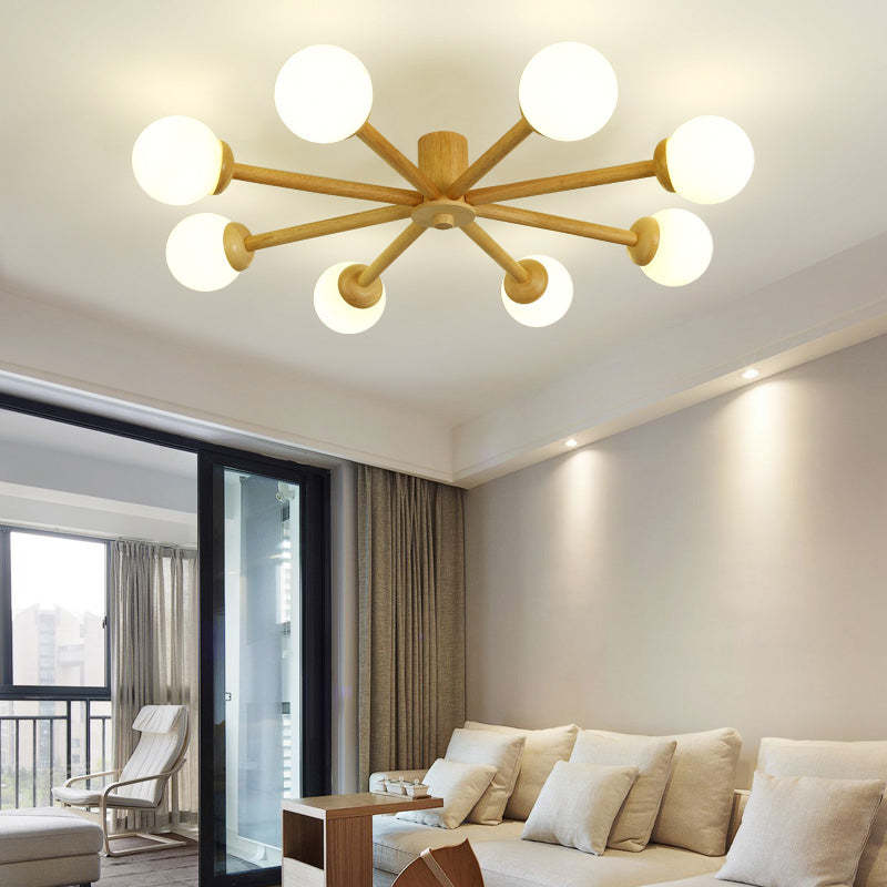 8-head Ozawa ceiling light in modern living room. Artistic lighting.