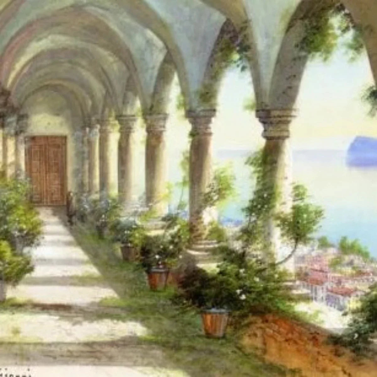 Colonnade Overlooking Capri: Vintage Wall Art Print