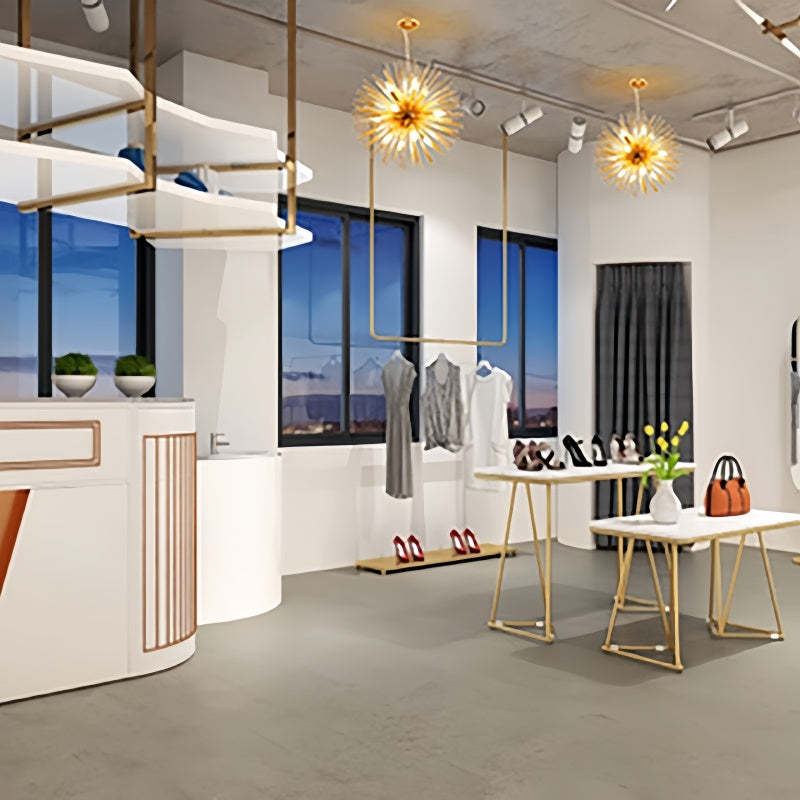Modern Boutique Interior Design with Gold Chandelier Lighting
