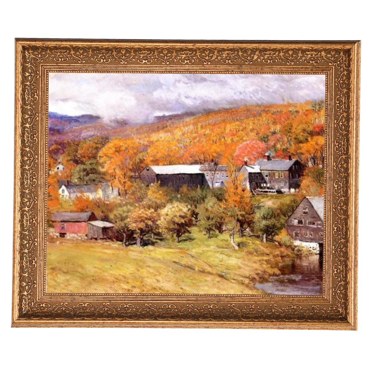 Ogunquit, Maine autumn landscape painting in a gold frame