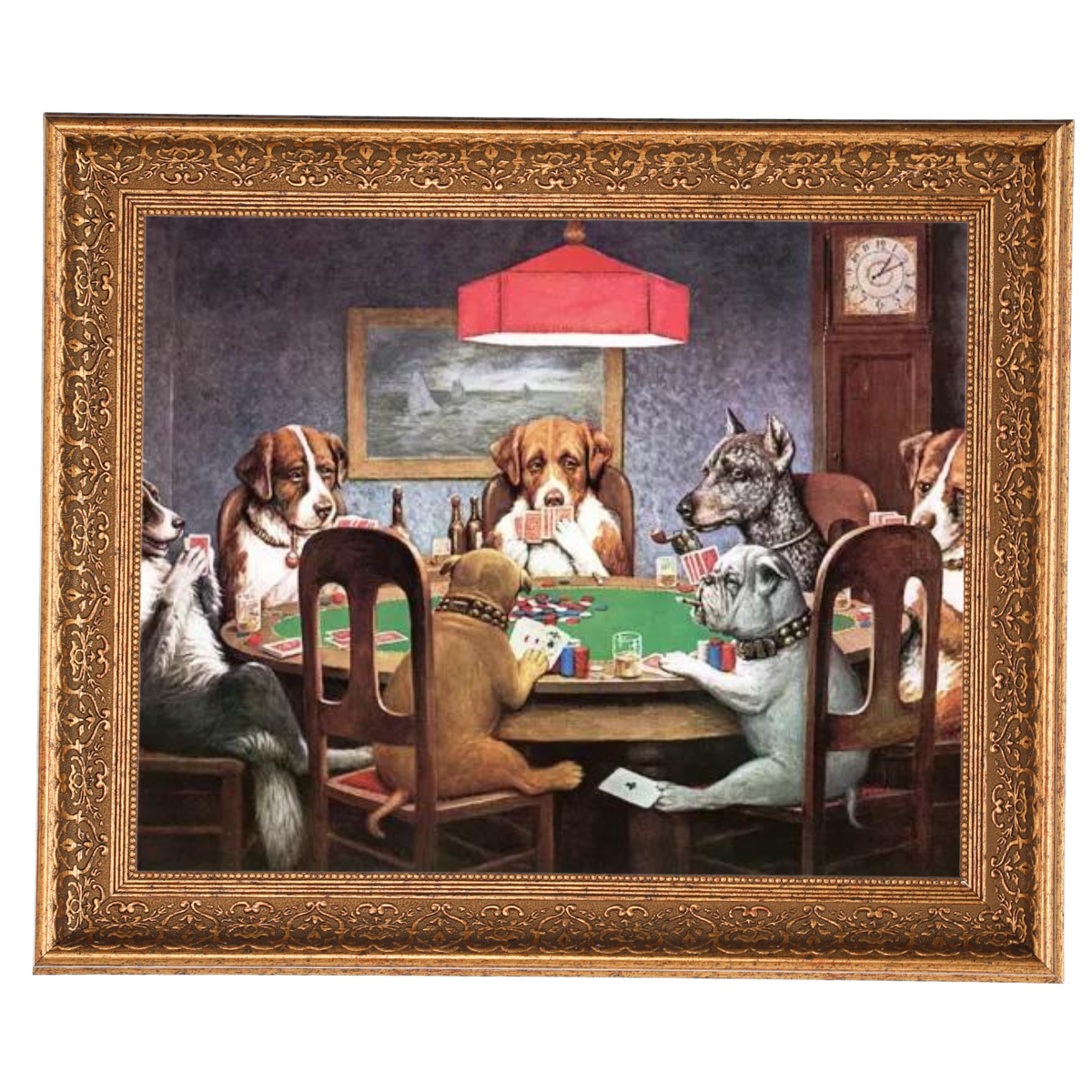 Dogs playing poker, framed wall art print