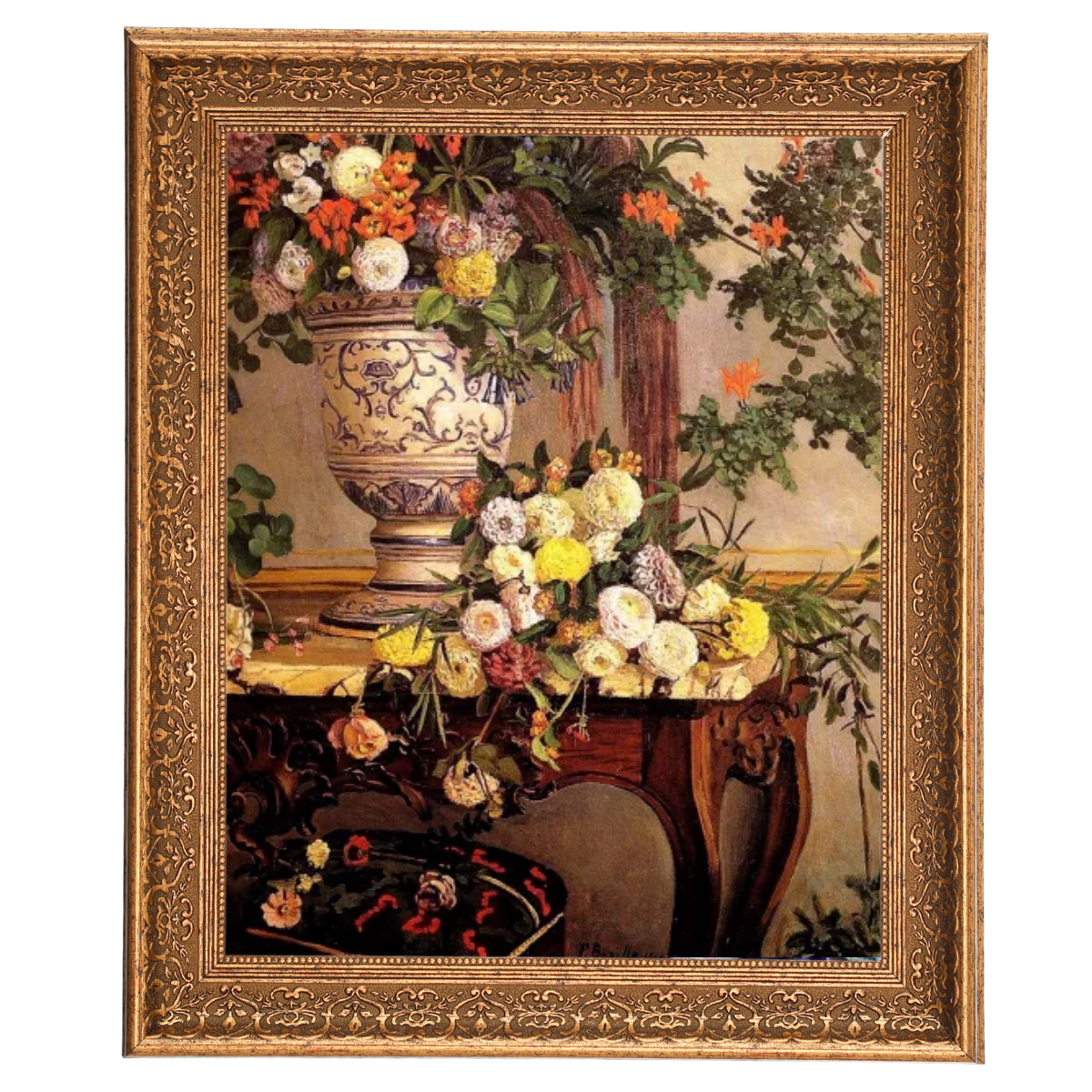 Frederic Bazille Flowers Oil Painting Reproduction in Gold Frame