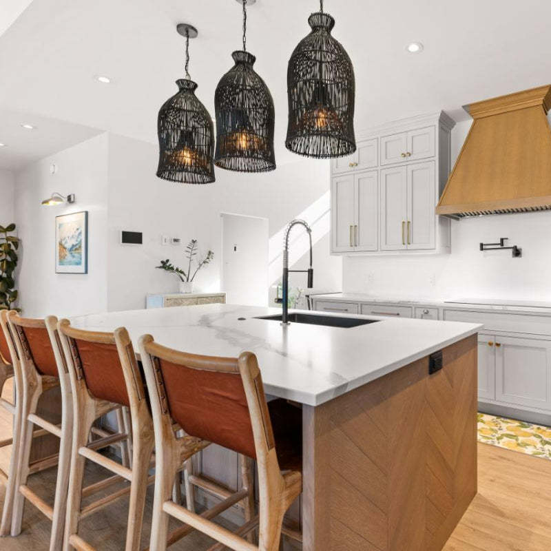 Muto Birdcage Pendant Lights over kitchen island