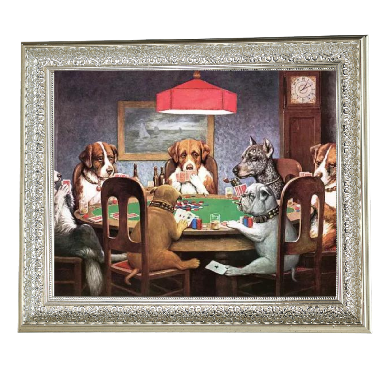 Dogs playing poker painting reproduction in ornate frame