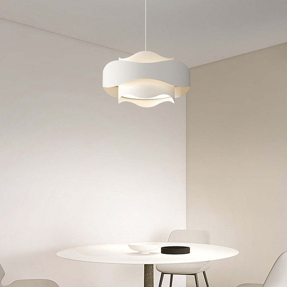 Art Deco flower pendant light in minimalist dining room.