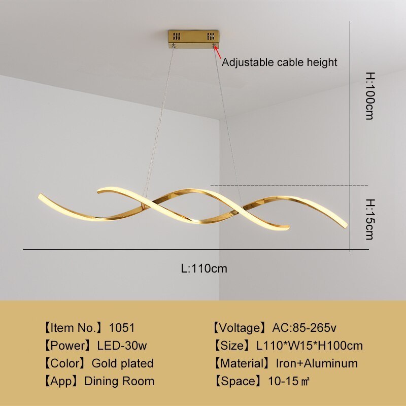 Gold Louise pendant light with dimensions and specifications