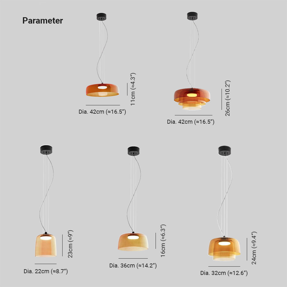 Morandi Modern Pendant Light Dimensions - Orange Glass