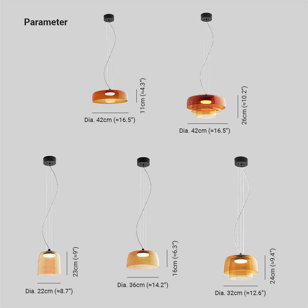 Morandi Modern Pendant Light Dimensions - Orange Glass