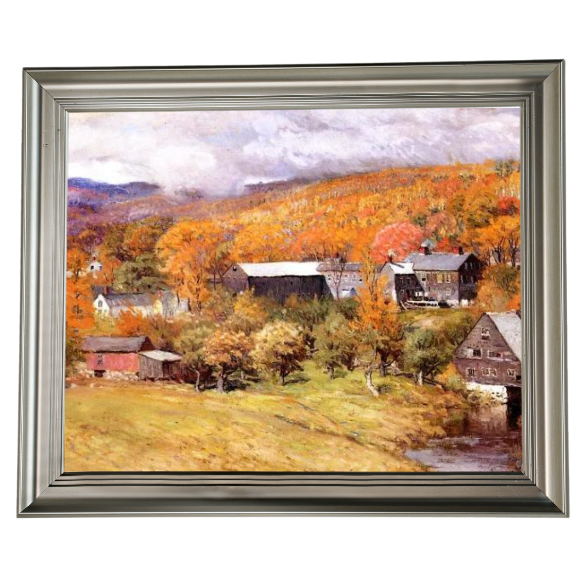 Ogunquit, Maine Autumn Landscape Painting in Silver Frame
